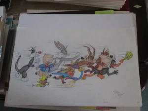 Warner Bros. 9 personaggi modellino foglio colore Virgil Ross disegno firmato - Foto 1 di 2
