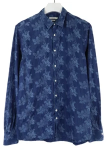 J.LINDEBERG Slim Fit Shirt Men's LARGE Blue Floral Print Long Sleeve Collared - Picture 1 of 11
