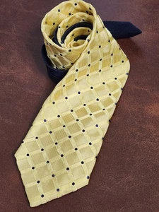 Tommy Hilfiger Men's Light Gold & Navy Silk Tie Criss Cross  57" Mint - Picture 1 of 7
