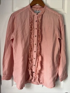 Camicia Anthropologie Pilcro con volant rosa pesca manica lunga con bottoni piccola - Foto 1 di 14