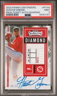 Hunter Greene PSA 9 Auto 2020 Contenders Prospect Diamond Ticket Reds #d /15 - Image 1 of 2