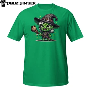 Funny Little Witch Shirt – Halloween Cartoon Green Witch with Magic & Sparkle - Picture 1 of 27