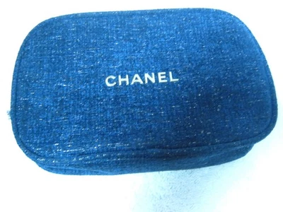 Chanel Make-Up Bag " New " Navy Blue Tweed With Raised Gold Lettering, No Box - Image 1 of 4