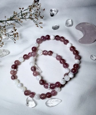 Pulsera delicada de cuarzo rosa malva de Madagascar con madreperla 6 mm  Foto 1 de 4