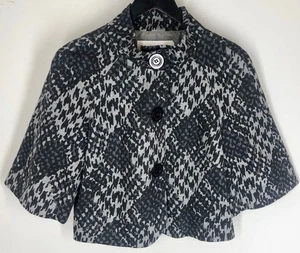 Giacca blazer Trina Turk 2 nero grigio manica corta larga colletto a fascia - Foto 1 di 4
