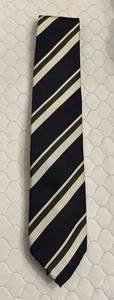 Drake's London Tie Sill Navy Blue Green Stripe Repp 3.25” X 60” England - Picture 1 of 4