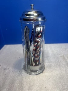 Vintage Gemco Glass Straw or Barber Dispenser Heavy Jar Chrome Top. - Picture 1 of 10