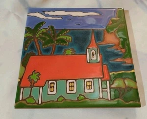 Pazifikblaue Fliese, Kahakuloa Kirche Design, 6 x 6 - Bild 1 von 2