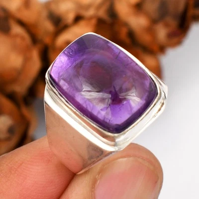 Natural Amethyst Gemstone 925 Sterling Silver Men's Ring Handmade Jewelry Gift - Image 1 of 4