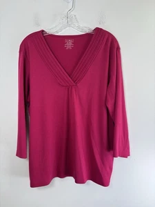 LL Bean Women's Blouse Top XL Pink Rose Pleat-Front V-Neck Pullover - Picture 1 of 10