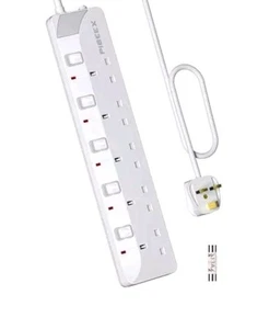 PIBEEX Cable de Extensión 5 Vías Multi Enchufe Enchufes de Extensión con Interruptor Individual - Imagen 1 de 4