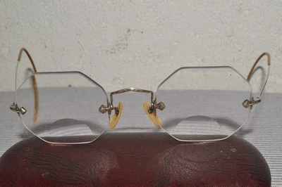 ANTIQUE RIMLESS DRILL MOUNT GOLD FILLED 1/10 12K NO FRAME GLASSES EYEGLASSES - Image 1 of 4