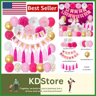 Vibrante Kit de Decoraciones de Fiesta de Cumpleaños Oro Rosa Blanco Foto 1 de 4