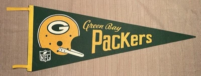Vintage Green Bay Packers Pennant 1 Barra 1960’s Tamanho Completo Cursivo Com Borlas Bom - Imagem 1 de 2