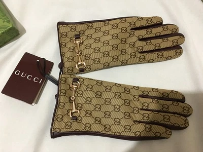 Gucci GG Supreme Brown Leather Gloves Horsebit Ladies sz. 7 - Image 1 of 4