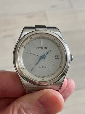 Citizen Eco-Drive радио часы серый циферблат синий руки титана б/у - Изображение 1 из 3