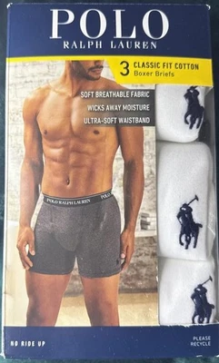 Paquete de 3 calzoncillos boxer clásicos de algodón blanco Polo Ralph Lauren para hombre medianos M ¡NUEVOS! Foto 1 de 4