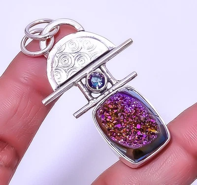 Colgante de plata de ley 925 druso ágata púrpura titanio 2,15" P7770-34 Foto 1 de 4