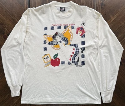 Vintage 90s American Made Long-Sleeve T-shirt Size L Teacher Angels Education  - Image 1 of 4