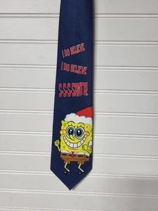Vintage Nickelodeon SpongeBob Squarepants Tie 57" Blue 2002 Santa - Picture 1 of 8