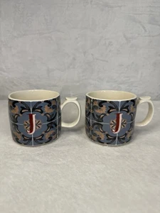 2 Anthropologie Letter J Cranberry Multi Tile Mug Thumb Rest Handle Initial J - Picture 1 of 18