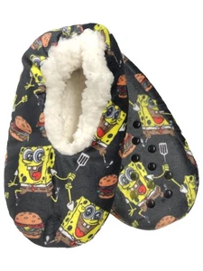 Spongebob Square Pants Boys Gray Sherpa Lined Slippers Shoes S/M (8-13) - Picture 1 of 1
