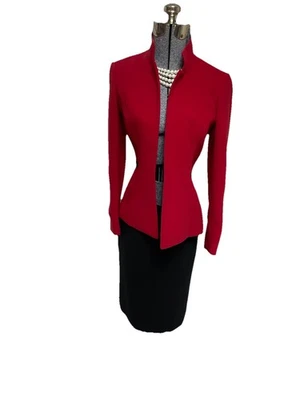 Tahari ASL Skirt Suit Size 2P Petite Two Piece Set Open Front Assertive In Red - Image 1 of 4