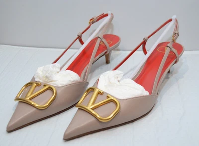 Valentino Garavani Slingback Pumps – Poudre Beige Size EU 40 / US 9 Gold V Logo - Image 1 of 4