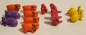 ORANGE DOG YELLOW FISH PURPLE CAT RED PARROT FIGURES GAME PIECE? COUNTING? LOT13 - Picture 1 of 3