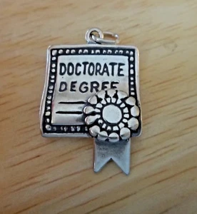 Sterling Silver 3D 24x15mm 4 gram Graduation College Doctorate Degree Charm - Picture 1 of 3