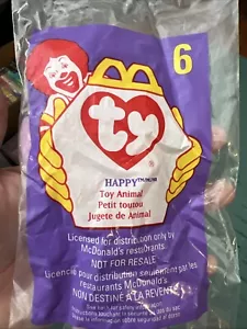 VINTAGE 1993 TY TEENIE BEANIE BABIES #6 HAPPY the HIPPOPOTAMUS MCDONALDS GIOCATTOLO NUOVO - Foto 1 di 8