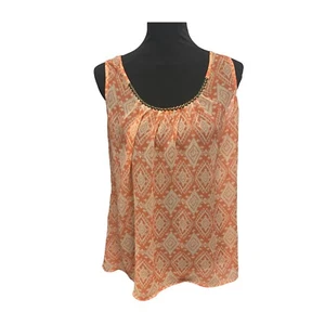 ANA Sheer Peach Orange Large Blouse Top Sleeveless Embellished Scoop Neck - Imagen 1 de 9