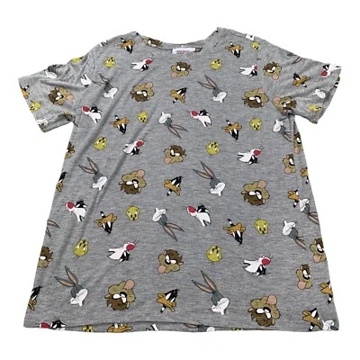 Looney Tunes T-Shirt Youth Large Gray Cartoon All Over Print Bugs Bunny Sylveste - Image 1 of 4