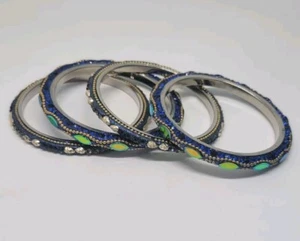 Indian Bangles Bollywood Wedding Bracelet Beautiful Blue Green Womens Bangle 4pc - Picture 1 of 9