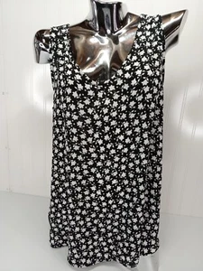 Damenbluse schwarz weiß Blumenmuster Tanktop Größe Large Top Shirt gebraucht, in einwandfreiem Zustand - Bild 1 von 6
