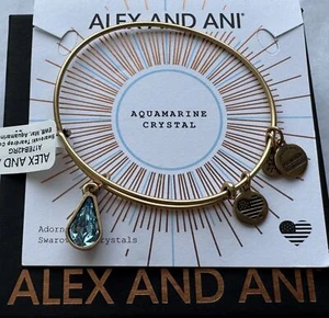 Alex and Ani 'Swarovski Teardrop, March Aquamarine' Peace Charm Bangle - Picture 1 of 6