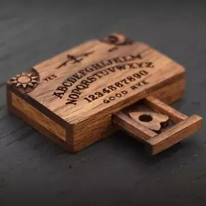 MINI OUIJA BOARD & Planchette - Wood Burned MAPLE Black-Cherry - 4 x 2.5 InN - Picture 1 of 9