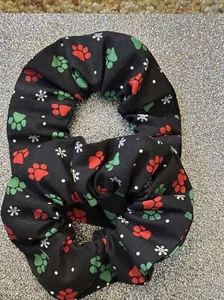 2 Fun Puppy Paw Holiday Prints, Hair Scrunchies.  - Picture 1 of 3