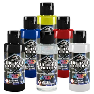 JUEGO DE PINTURA AERÓGRAFO PRIMARIO Createx Wicked COLORES 2 oz 5 - COLORES Y REDUCTOR - Imagen 1 de 1