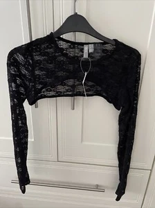 super crop black lace long sleeved top asos size 8 BNWT - Picture 1 of 4