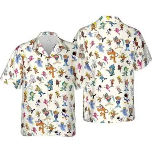 Cartoon Characters Hawaiian Button Down Shirt Unisex Adults S-5XL - Picture 1 of 2
