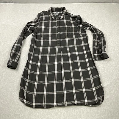 Old Navy Shirt Dress Women’s Large Long Sleeve Lightweight White And Gray Plaid - Image 1 of 4
