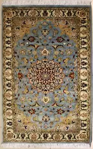 Rugstc 3x5 Senneh Pak Persian Blue Area Rug, Hand-Knotted,Floral with Silk/Wool - Picture 1 of 5