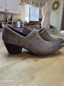 Born Shooties Ankle Boots Women's 8M Brown Leather Slip On Block Heel Square - Picture 1 of 11