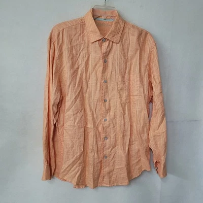 Roundtree Yorke Caribbean Shirt Mens XL Peach Linen Cotton Textured Long Sleeve - Image 1 of 4