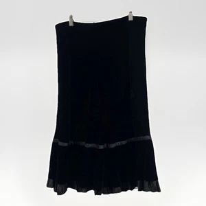 Loft Velvet Skirt 12 Black Trumpet Dark Fairy Ruffle Y2K Midi Goth Witchy - Picture 1 of 8
