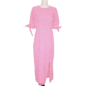 Vestido Nobody's Child Talla 12 Rosa Guinga Midi Manga Abullonada Corbatas Elásticas Espalda - Imagen 1 de 20