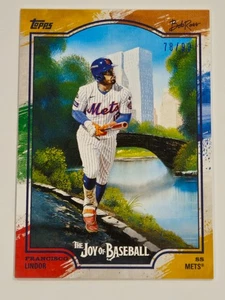 2025 Topps Bob Ross la alegría del béisbol Francisco Lindor #15 salpicaduras de pintura/99 - Imagen 1 de 2