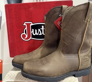 ✨NEW✨ Justin Mens Chocolate Water Buffalo Square Toe Boots MJ1015 Size 12D - Picture 1 of 6