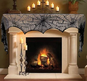 Decoración de Halloween Negro Encaje Telaraña Chimenea Manto Bufanda Telaraña Cubierta  - Imagen 1 de 12